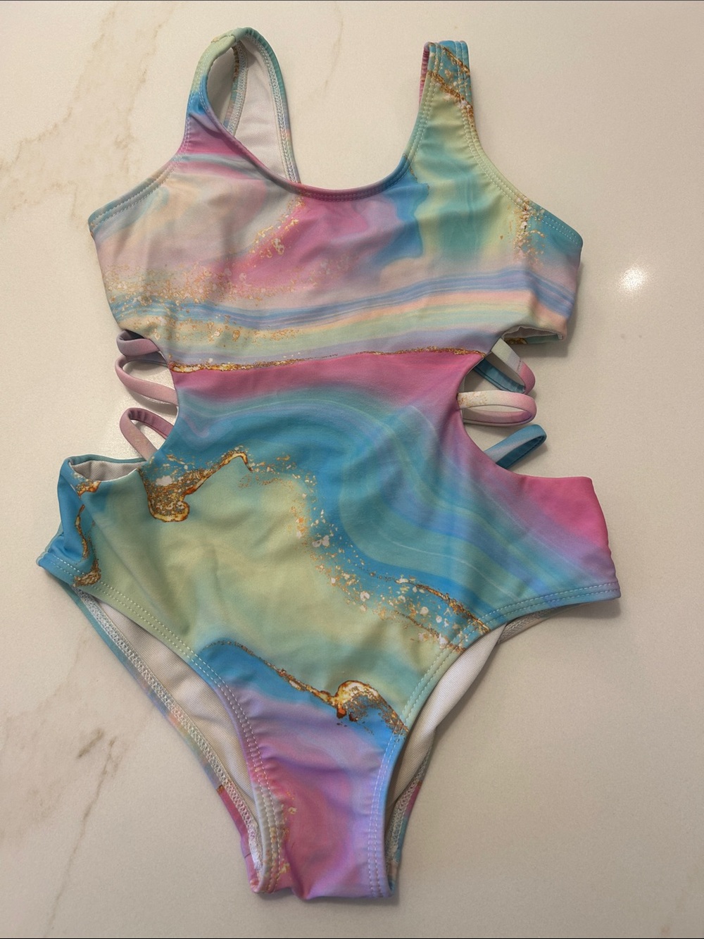 Girls swim one piece size S Pastel Marble Cutout One-Piece Swimsuit